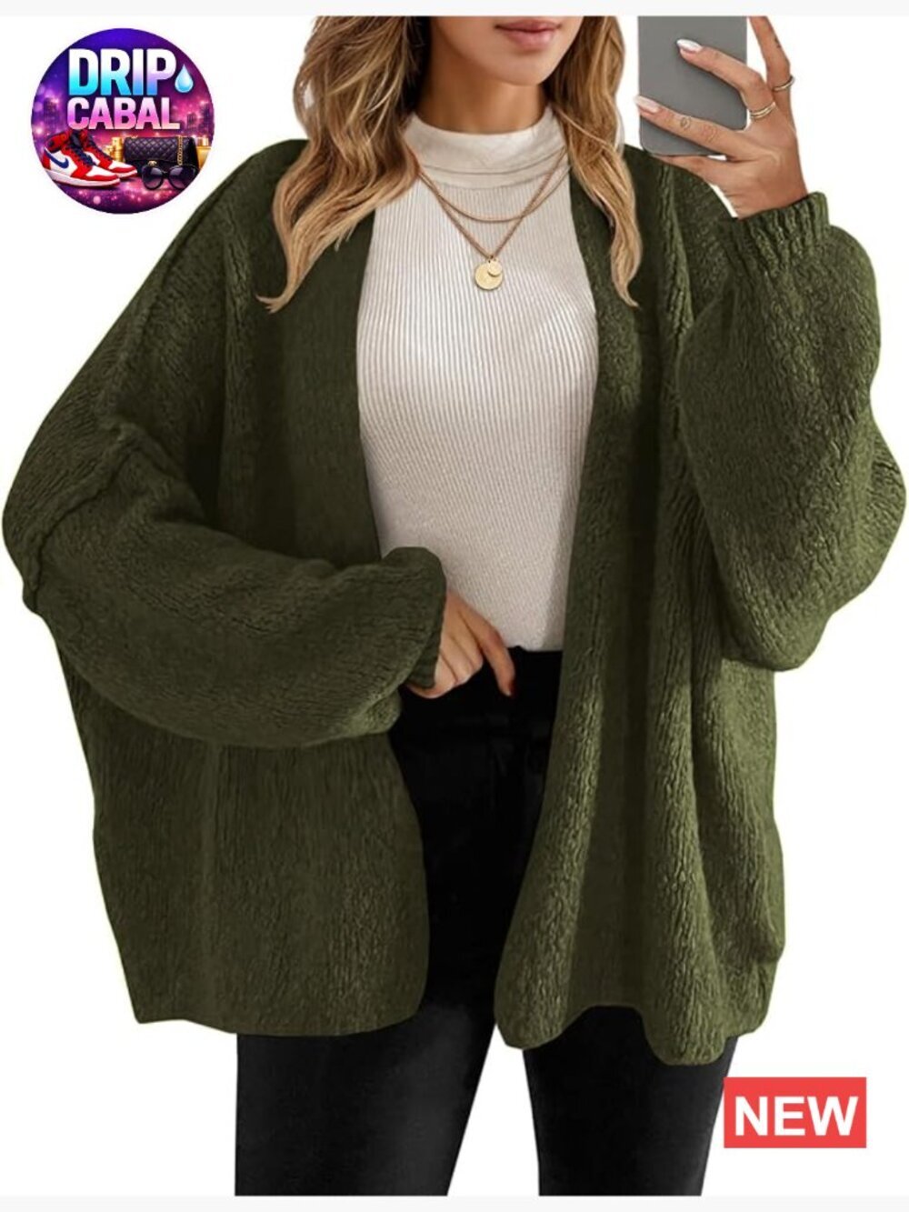 Oversized Chunky Knit Cardigan - Open Front Long Sleeve